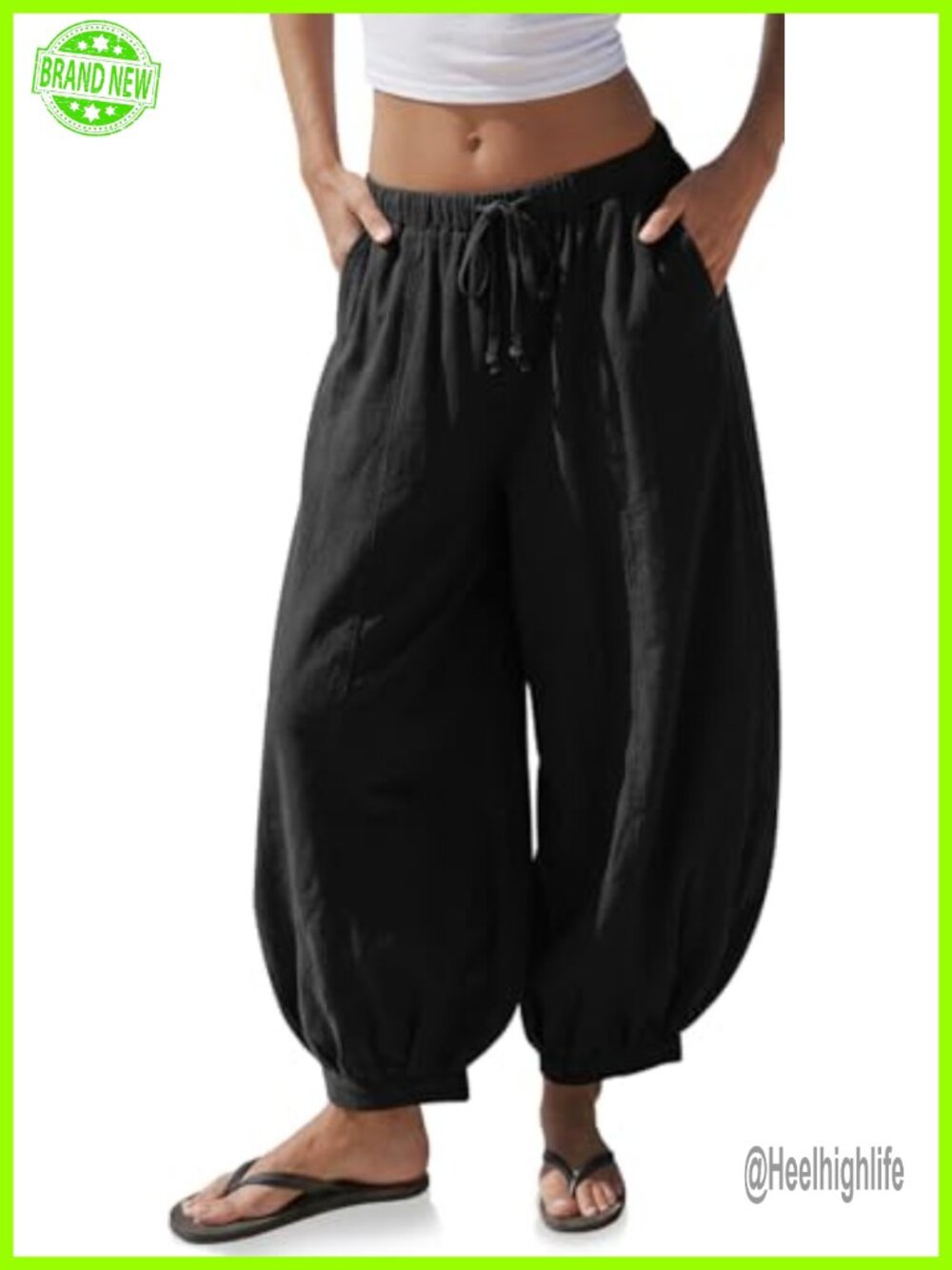 Linen Balloon Pants Wide Leg Harem Palazzo Flowy Baggy Casual